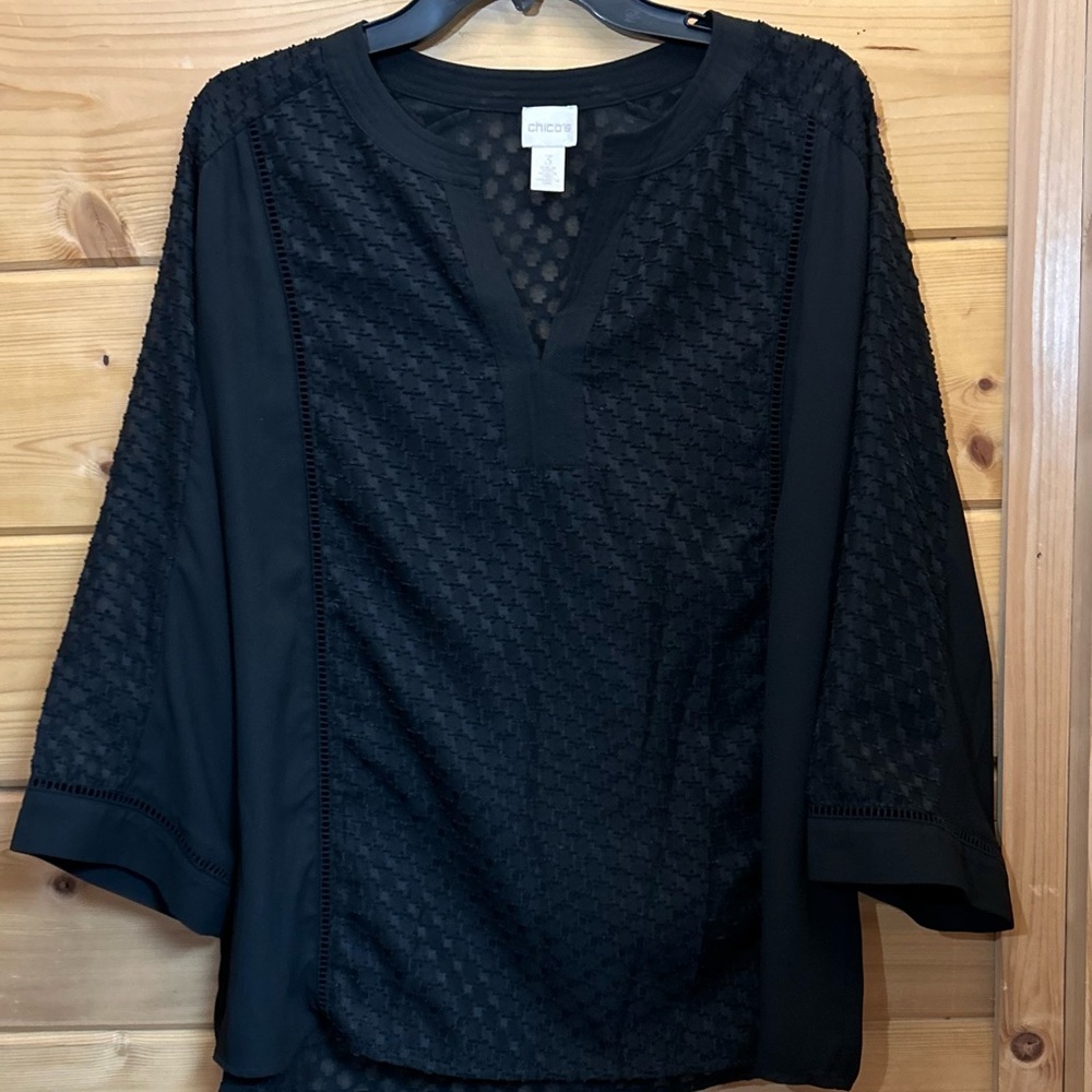 Women’s Chico black blouse size3(xL) sheer preowned great condition